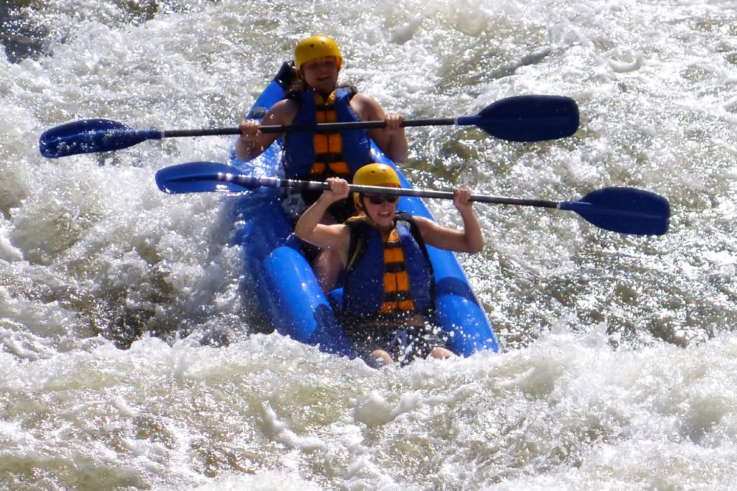 whitewater rafting in inflatable kayak on the salmon river